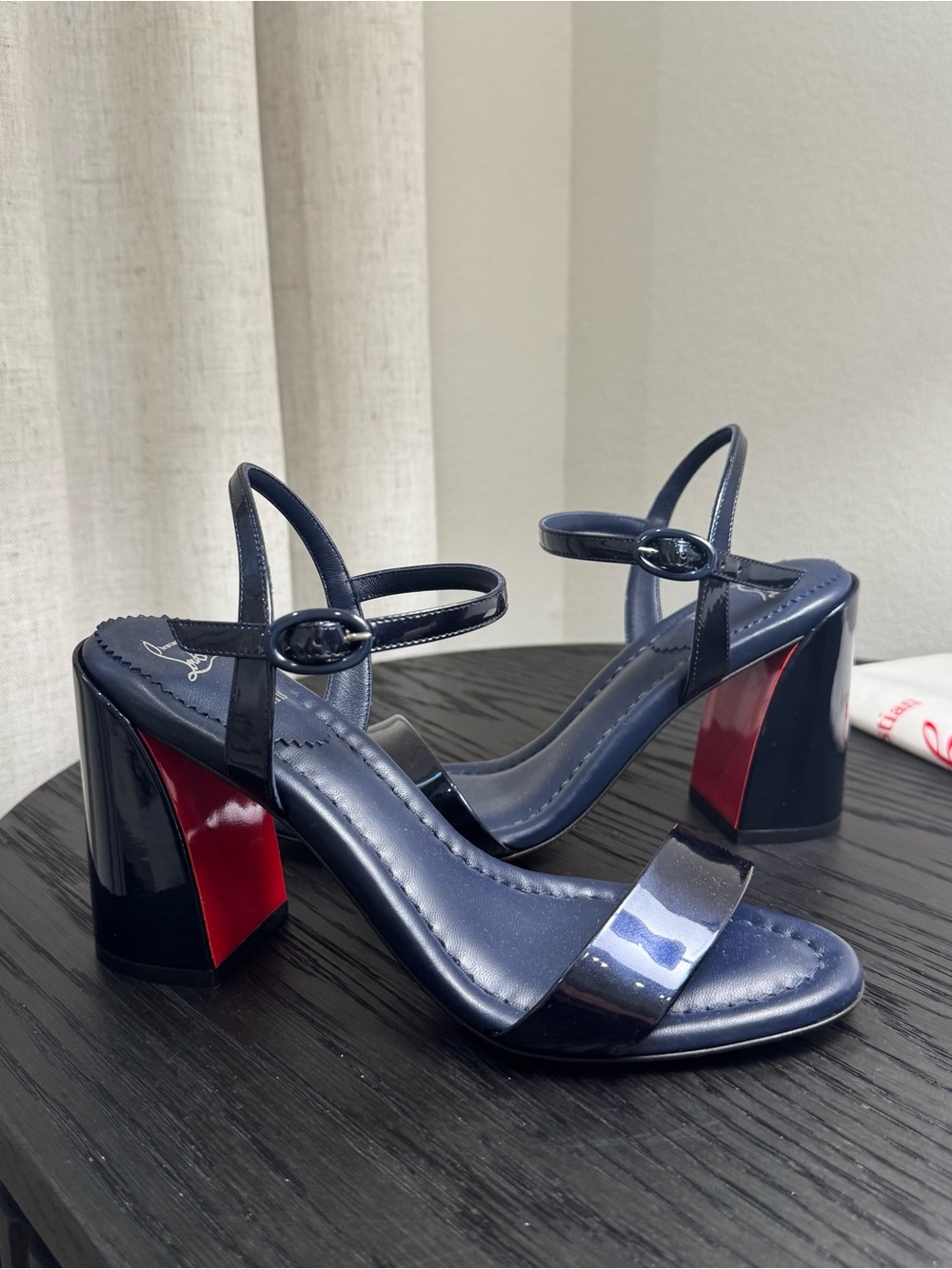 Christian Louboutin Miss Jane 85 Sandals Patent Metallic Navy 36